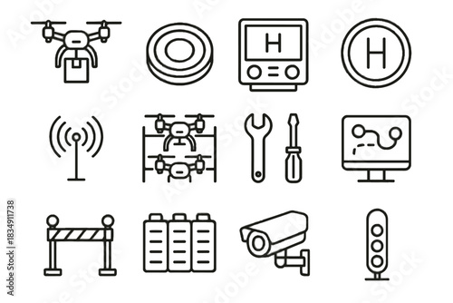 Console camera vector icon station route platform storage drone icons battery rack