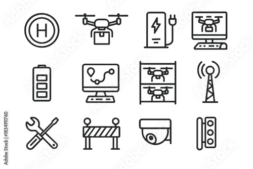 Signal landing safety console antenna vector icon barrier drone parcel tools