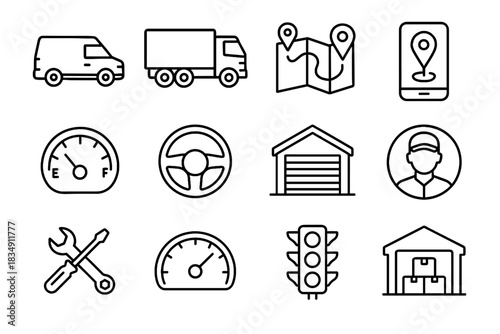 Delivery wheel gauge speedometer icon gps management vector icons truck fleet tools