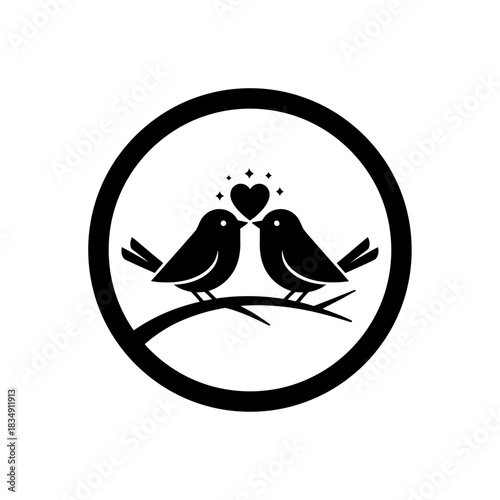 Two birds sharing a heart on branch silhouette
