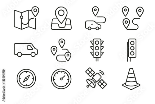 Route map traffic gps pins icons vector icon compass optimization logistics waypoint