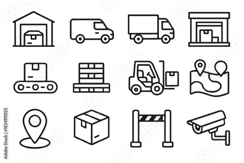 Icons security hub conveyor package icon delivery gate vector belt route truck