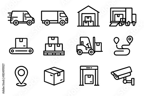 Package stack loading icons conveyor vector gate van express delivery dock icon