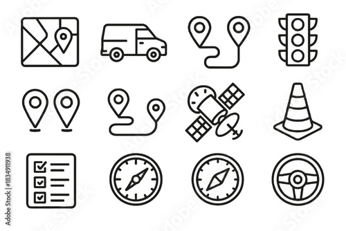Signals map waypoint icons vector wheel compass speedometer satellite icon optimization route