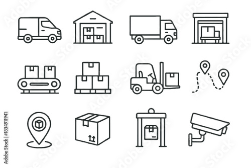 Icons route belt smart pallet van icon conveyor gate delivery warehouse stack