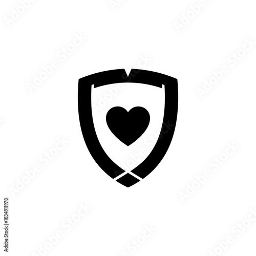 Free Download Protective heart emblem with shield frame ribbon - GFXLoad