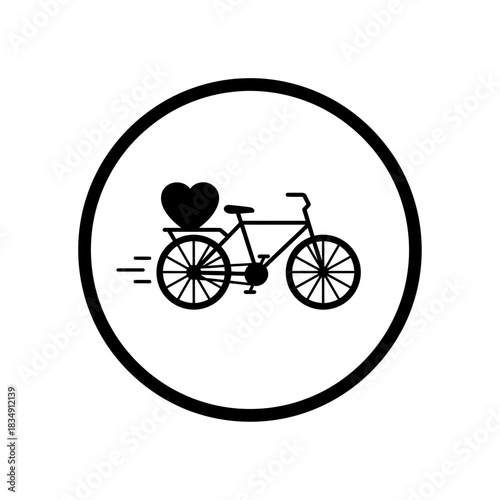 Minimalist bicycle delivering heart cargo in circular motion
