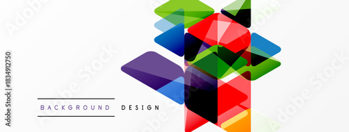 Abstract geometric shapes overlap, creating vibrant colorful design. White background provides clean contrast, modern aesthetic.