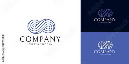 Modern Blue Line Wave Infinity Symbol Logo Template Vector