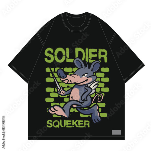 soldier squeker rat holding needle with wings like an angel for playful fun clothing merch