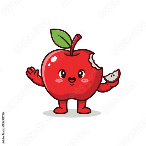 Cute Apple Character with Bite Fun, Healthy Eating Illustration