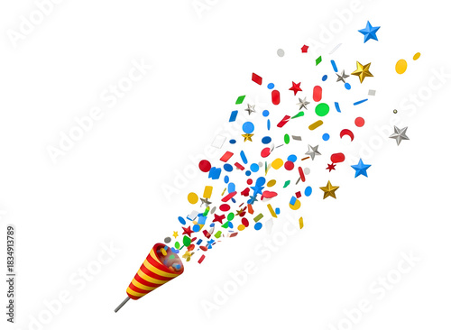 Wallpaper Mural Party popper exploding with colorful confetti and stars isolated on transparent background Torontodigital.ca