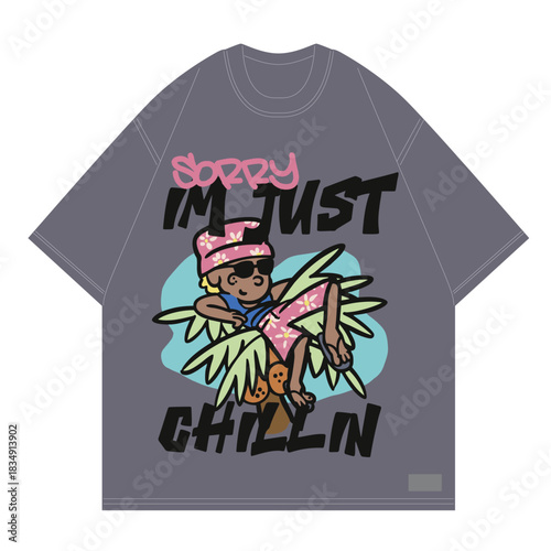 im just chillin character chill in top of palm trees graphic design for tshirt good vibes