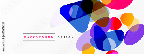 Abstract colorful shapes overlap white space. Modern design elements create vibrant visual texture. Background text reads background design.