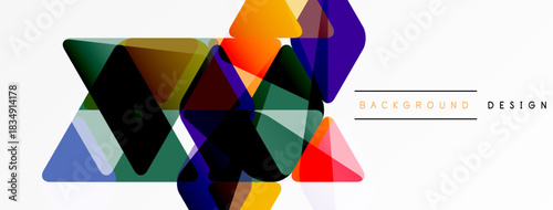 Abstract geometric shapes overlap. Vibrant colors create dynamic composition. White background provides clean contrast. Modern design element.