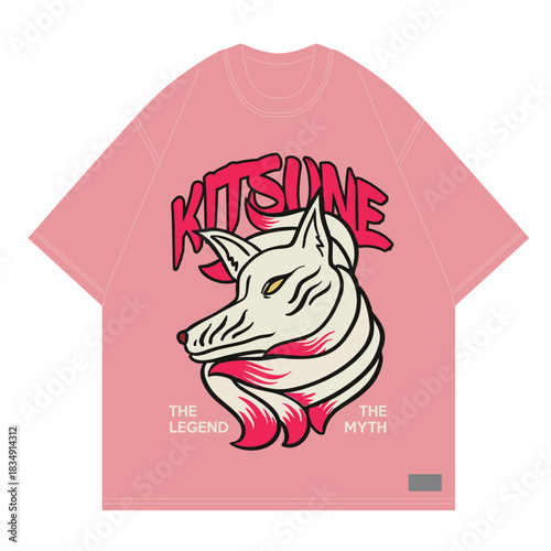 kitsune the naine tail fox art design tshirt japanese myth for clothing japan stlye