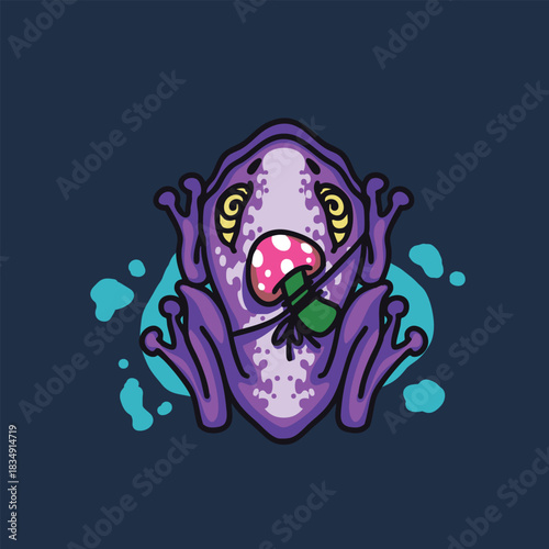 purple trippy toad holding shroom in their back fun and cool design for brand