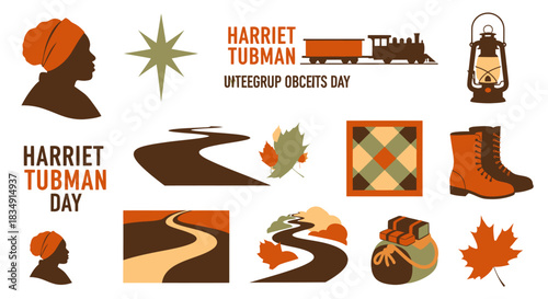 Harriet Tubman Day graphic elements collection.