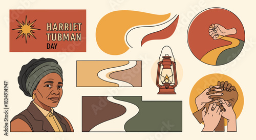 Harriet Tubman Day graphic elements and illustrations.