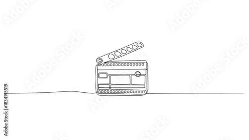 Simple outline of a vintage film clapperboard on a white background  
