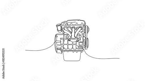 Engine illustration in simple line art style with minimal details  