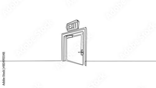 Exit door illustration with sign in minimalist style on white background  