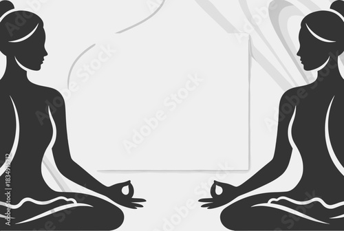 Silhouette women meditating with blank frame background  
