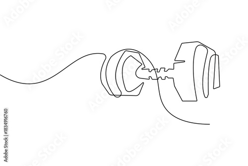 Dumbbell continuous one line drawing minimalist vector isolated flat sketch illustration
