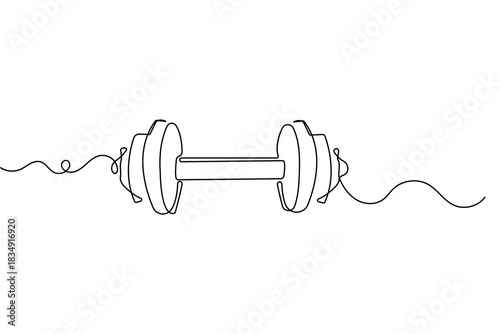 Dumbbell continuous one line drawing minimalist vector isolated flat sketch illustration

