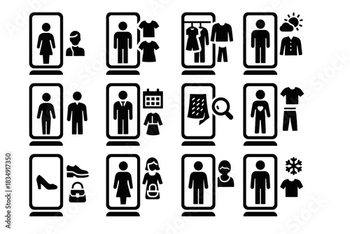 Analysis assistant virtual tips checker smart shoe mirror clothing vector pairing icon