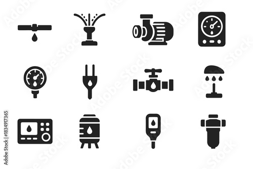 Vector filtration drip system irrigation unit tube smart panel icons icon reader