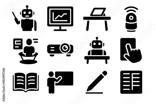 Virtual icon book teacher whiteboard ai digital vector schedule class smart classroom