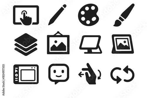 Palette assistant virtual tablet icon layers digital icons canvas brush vector