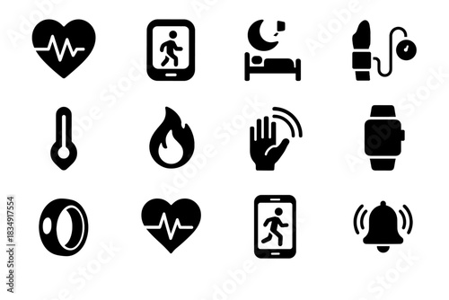 Recognition smart temperature calorie icons gesture health app vector icon sensor tracking