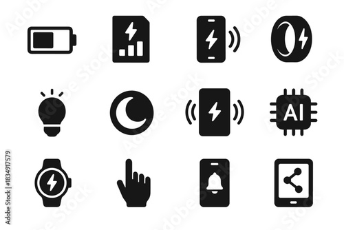 Icons energy consumption vector alert icon power ring management tracker connected charging