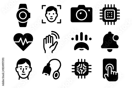 Ai camera panel mood calibration interface icon device vector microchip tracker expression