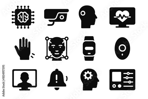 Tool recognition emotion alert icon gesture heart ai vector monitor icons panel