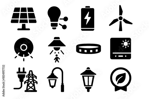 Wind energy lamp smart bridge vector cell light power kinetic icon panel