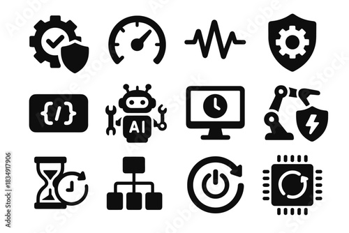 Automation bot timer data vector icons block command icon scan security ring