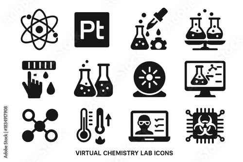 Chemistry model icon bond reaction gauge vector strip lab virtual detector compound