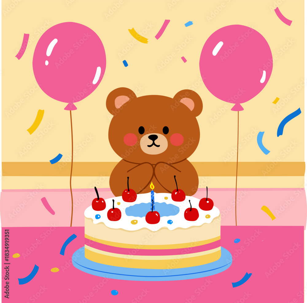 Obraz premium Birthday Bear Making a Wish