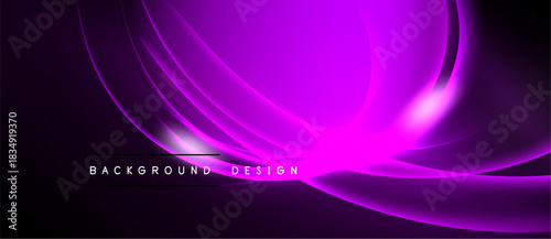 Abstract purple waves flow across black background. Modern design features smooth gradients, dynamic curves, elegant simplicity.