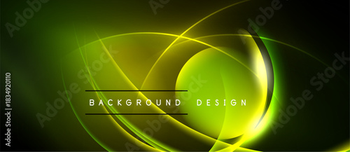 Abstract neon lines create vibrant green, yellow glow. Dark background emphasizes flowing curves, modern design elements.
