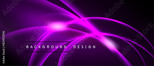 Abstract purple waves, glowing lines create dynamic background. Modern design with light effects, elegant composition.