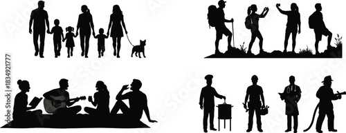 Diverse Silhouette Collection: People in Various Activities and Professions Vector Set