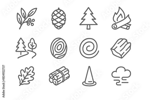 Tree bundle pine branch icons grain bark mist woody cedar icon scents