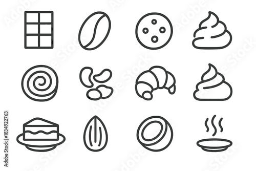 Plate bun chocolate bean vector coconut cream icons gourmet icon kitchen scent