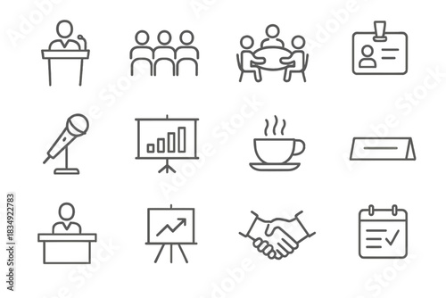Event icon speaker roundtable business tag badge vector icons conference registration podium