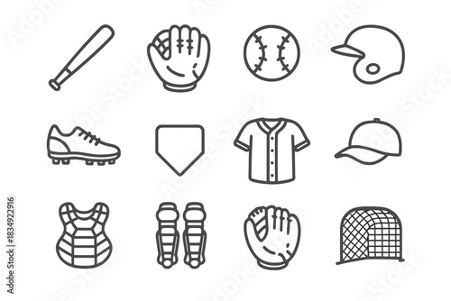Batting gear vector icons baseball base bat guards icon protector glove cap