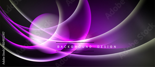 Abstract purple waves, glowing lines, dark background. Modern design element for digital projects, presentations. Smooth curves create dynamic visual effect.